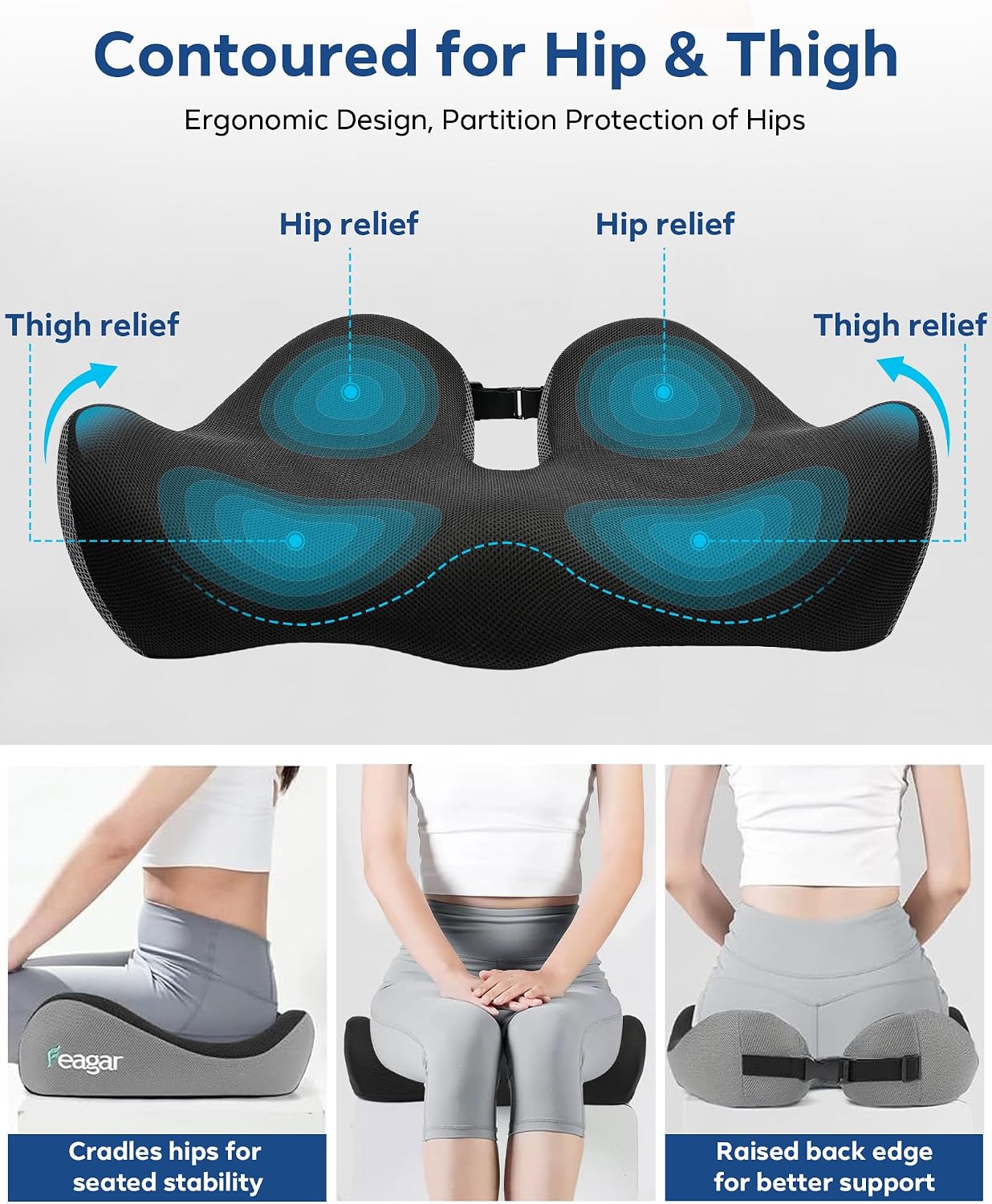 Seat Cushion for Office Chair - Memory Foam Tailbone Cushion | for Desk Chair, Car Seat and Wheelchair - Ergonomic Chair Pad for Hip and Lower Back Comfort - Washable Mesh Cover