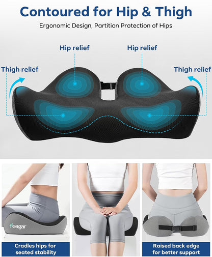 Seat Cushion for Office Chair - Memory Foam Tailbone Cushion | for Desk Chair, Car Seat and Wheelchair - Ergonomic Chair Pad for Hip and Lower Back Comfort - Washable Mesh Cover