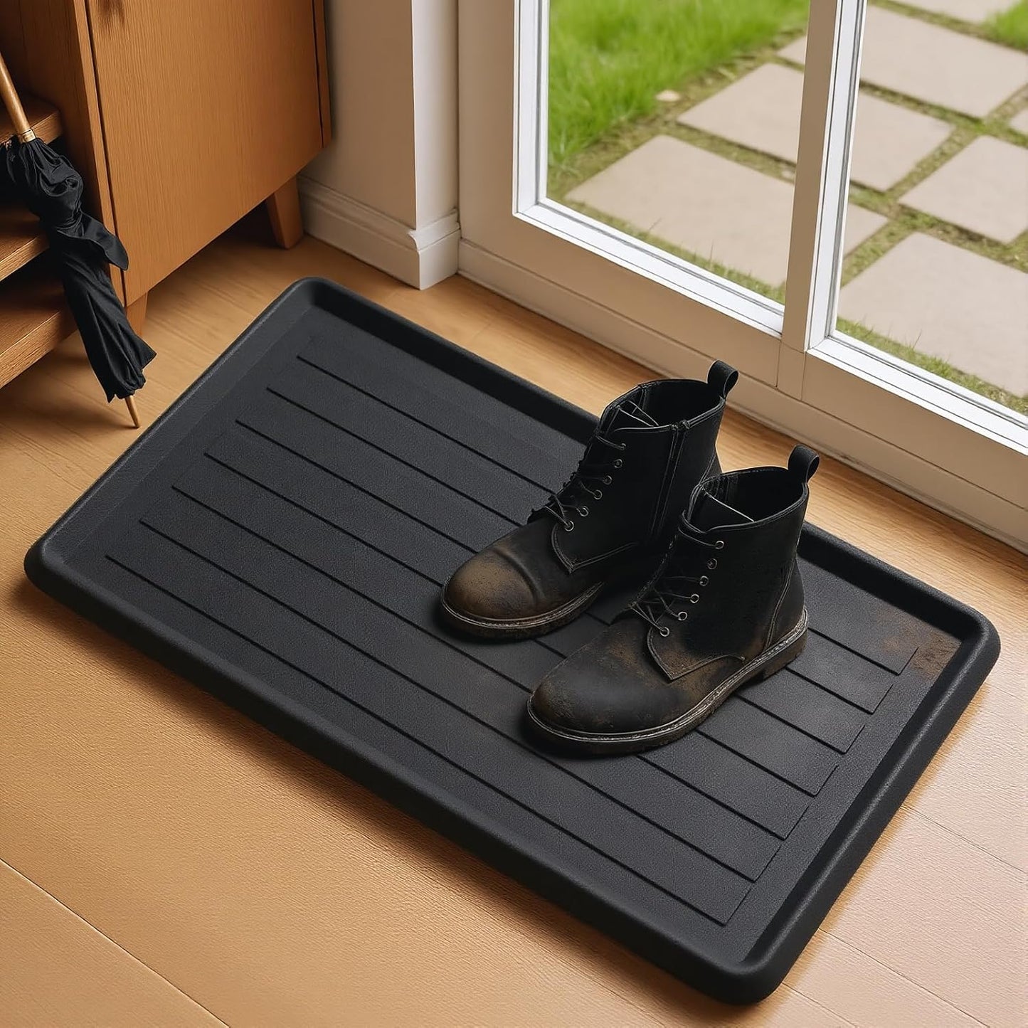 Rubber Boot Tray for Entryway, Multipurpose Boot Mat, Shoe Tray, Shoe Mat for Indoor and Outdoor, 16x27.5, Black