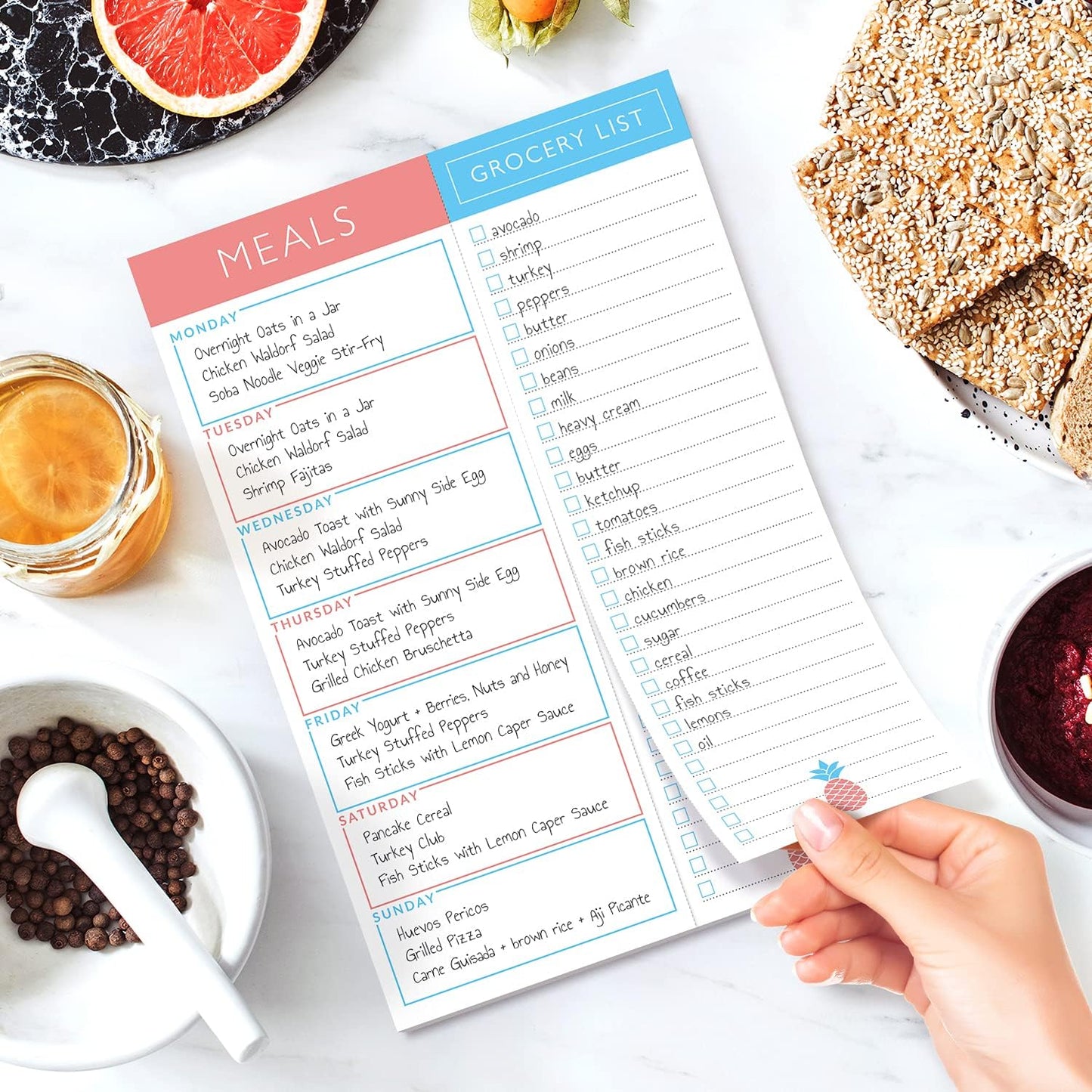 Sweetzer & Orange Fruity Weekly Meal Planner and Grocery List Magnetic Notepad. 7x10” Meal Planning Pad with Tear Off Shopping List. Plan Weekly Menu Food for Weight Loss or Dinner List for Family!