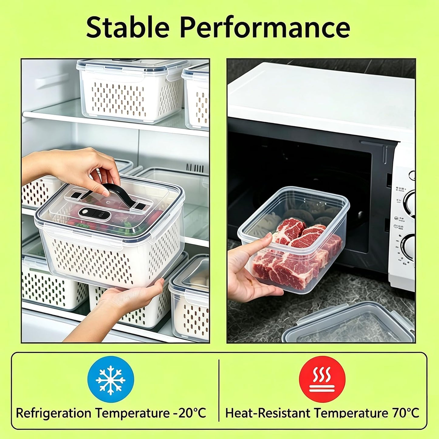 4 PCS Fruit Storage Containers for Fridge,Leakproof Produce Containers | Saver For Fridge with Removable Colander &Vent Lids,Microwave/Dishwasher Safe,Keeps Berries,Lettuce & Salad Fresh