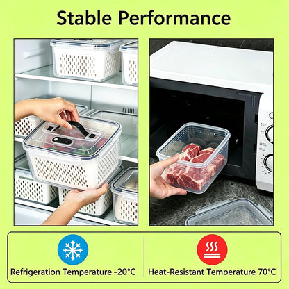 4 PCS Fruit Storage Containers for Fridge,Leakproof Produce Containers | Saver For Fridge with Removable Colander &Vent Lids,Microwave/Dishwasher Safe,Keeps Berries,Lettuce & Salad Fresh