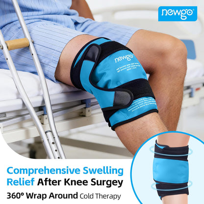 NEWGO Knee Ice Pack Wrap, 360° Full Wrap, Blue | Y-shaped Strap Stays Put, Reusable for Knee Replacement, ACL, Arthritis, Swelling, and Sports Injuries, 21.7" x 9.8"