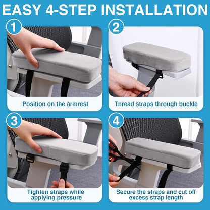 Smiry Memory Foam Office Chair Armrest Pads, Non-Slip Armrest Cushion | Ergonomic Arm Rest Pads with Adjustable Buckles and Straps, Elbow Relief for Desk, Gaming & Wheelchair, Black, Set of 2