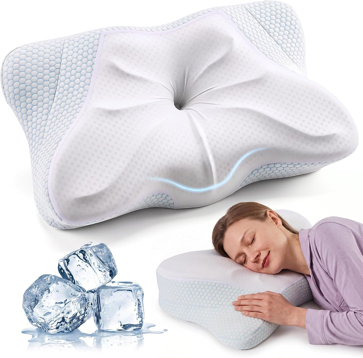Sweetcrispy Cervical Pillow for Neck Pain Relief, Cooling Memory Foam
