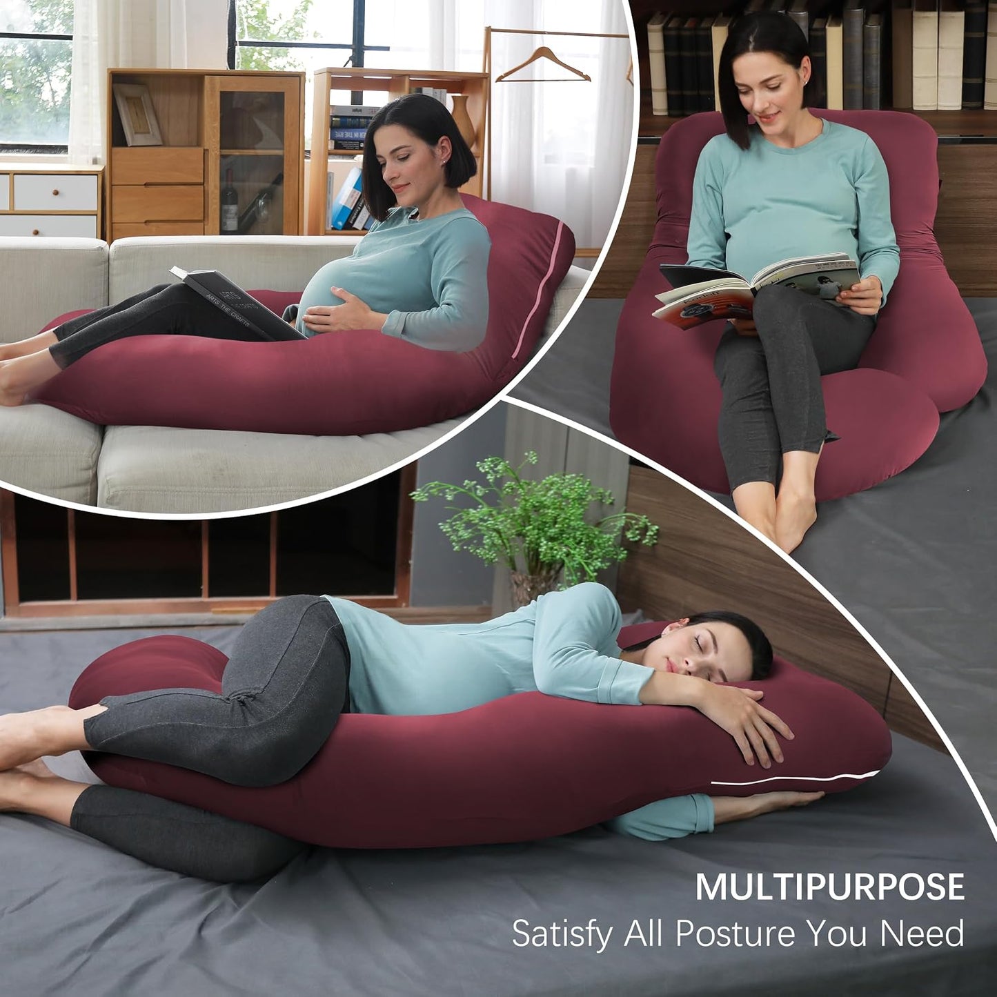 MOON PARK Pregnancy Pillows for Sleeping - 57 Inch U Shaped Full Body Maternity Pillow with Removable Cover - Support for Back, Legs, Belly, Hips - Pregnancy Pillow for Women - Grey