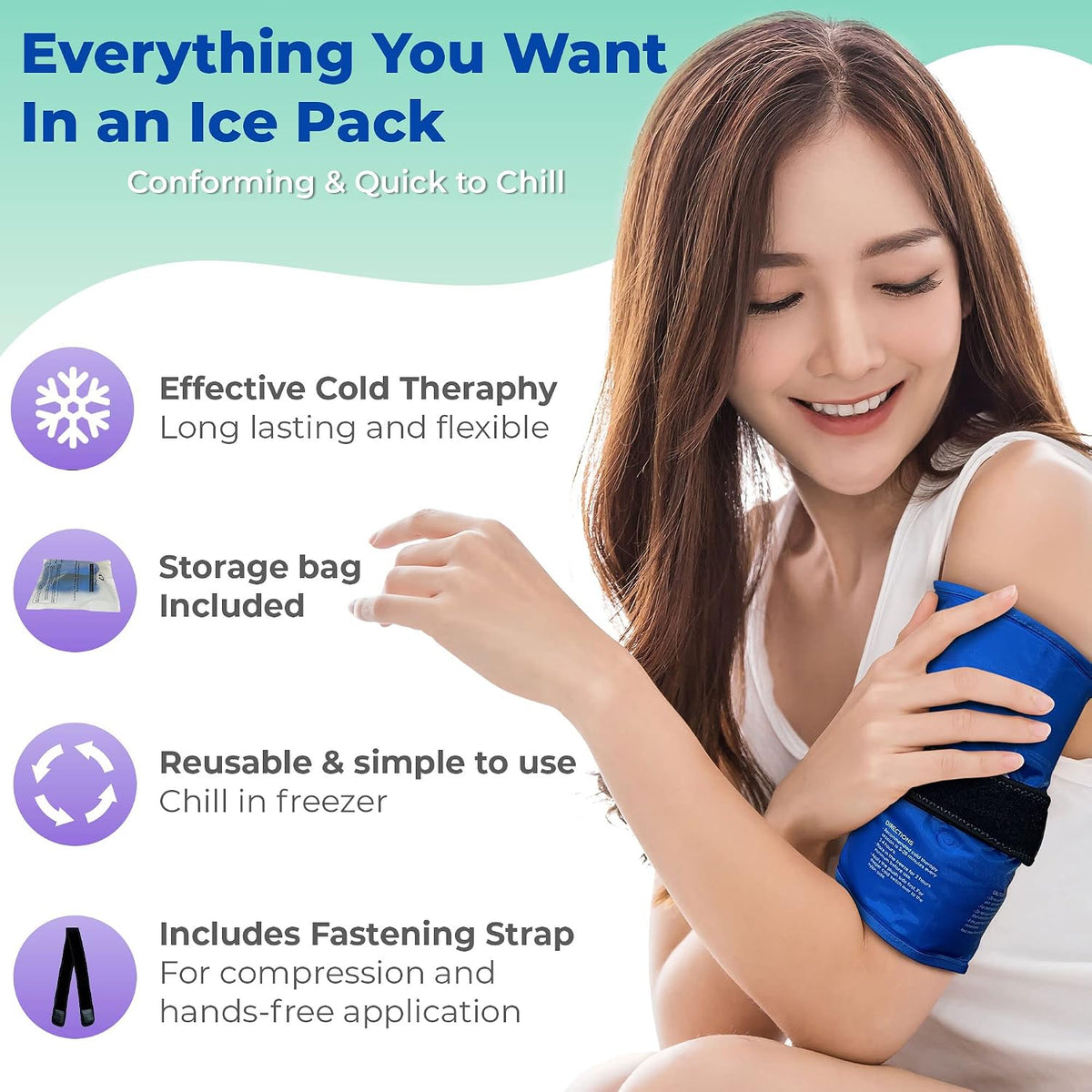Foot and Ankle Gel Pack - Reusable Gel Ice Pack with Elastic Fastener - Cold Packs for Post-Surgery or Sport Injuries, Flexible Ice Packs - Foot Wrap and Ankle Ice Pack Wrap Compression - 1 Pack Blue