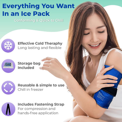 Foot and Ankle Gel Pack - Reusable Gel Ice Pack with Elastic Fastener - Cold Packs for Post-Surgery or Sport Injuries, Flexible Ice Packs - Foot Wrap and Ankle Ice Pack Wrap Compression - 1 Pack Blue