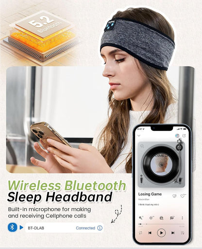 Perytong Sleep Headphones Bluetooth Wireless Sports Headband, Long Playtime Lightweight Headphones Hi-Fi Stereo Ergonomic ASMR Sleep Headphone Cool Gadget Gift for Men Women Black