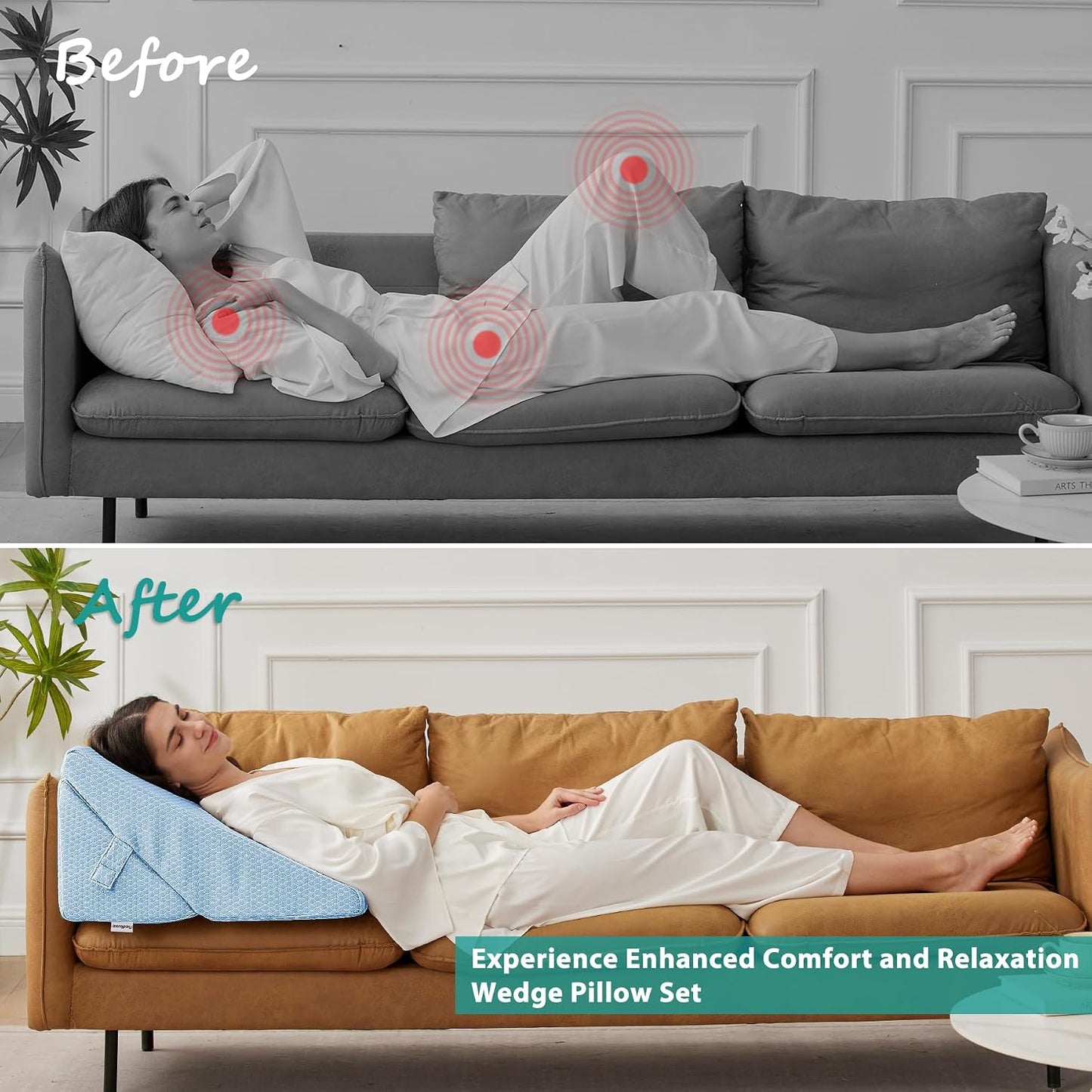 Bedluxe Wedge Pillow Headboard, 3PCS Orthopedic Bed Wedge Pillows Set for After Surgery, Adjustable Pillow Wedge for Acid Reflux&Back Pain Relief, Sleeping, Back Pillow for Bed Sitting Up, White/Grey