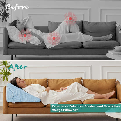 Bedluxe Wedge Pillow Headboard, 3PCS Orthopedic Bed Wedge Pillows Set for After Surgery, Adjustable Pillow Wedge for Acid Reflux&Back Pain Relief, Sleeping, Back Pillow for Bed Sitting Up, White/Grey