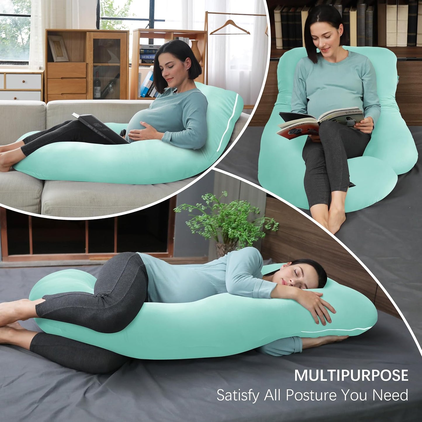 MOON PARK Pregnancy Pillows for Sleeping - 57 Inch U Shaped Full Body Maternity Pillow with Removable Cover - Support for Back, Legs, Belly, Hips - Pregnancy Pillow for Women - Grey