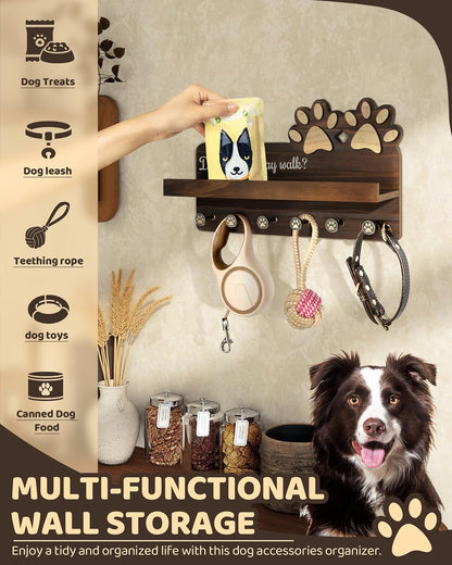 MTERSN Cute Dog Leash Holder for Wall for Pet Station Organizer, Brown