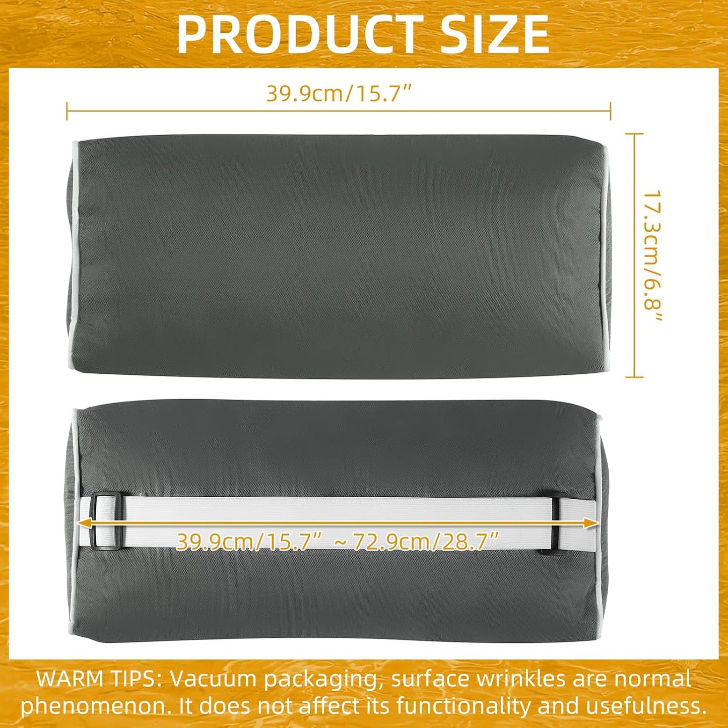 2 Pack Outdoor Chaise Lounge Head Pillow, Patio Pool Chair Pillows Water Resistant Headrest Pillow Lumbar Pillows with Insert and Adjustable Elastic Strap for Recliner Beach Chair, Dark Gray