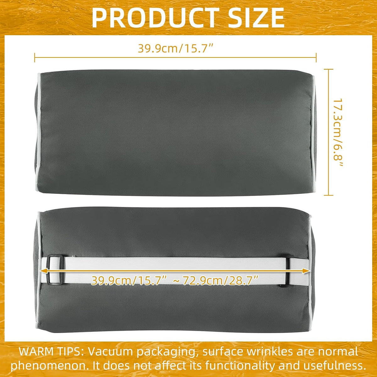 2 Pack Outdoor Chaise Lounge Head Pillow, Patio Pool Chair Pillows Water Resistant Headrest Pillow Lumbar Pillows with Insert and Adjustable Elastic Strap for Recliner Beach Chair, Dark Gray