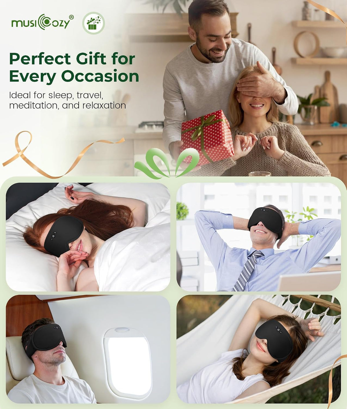 MUSICOZY Bluetooth Sleep Mask Headphones, 3D Blackout Bamboo Fiber