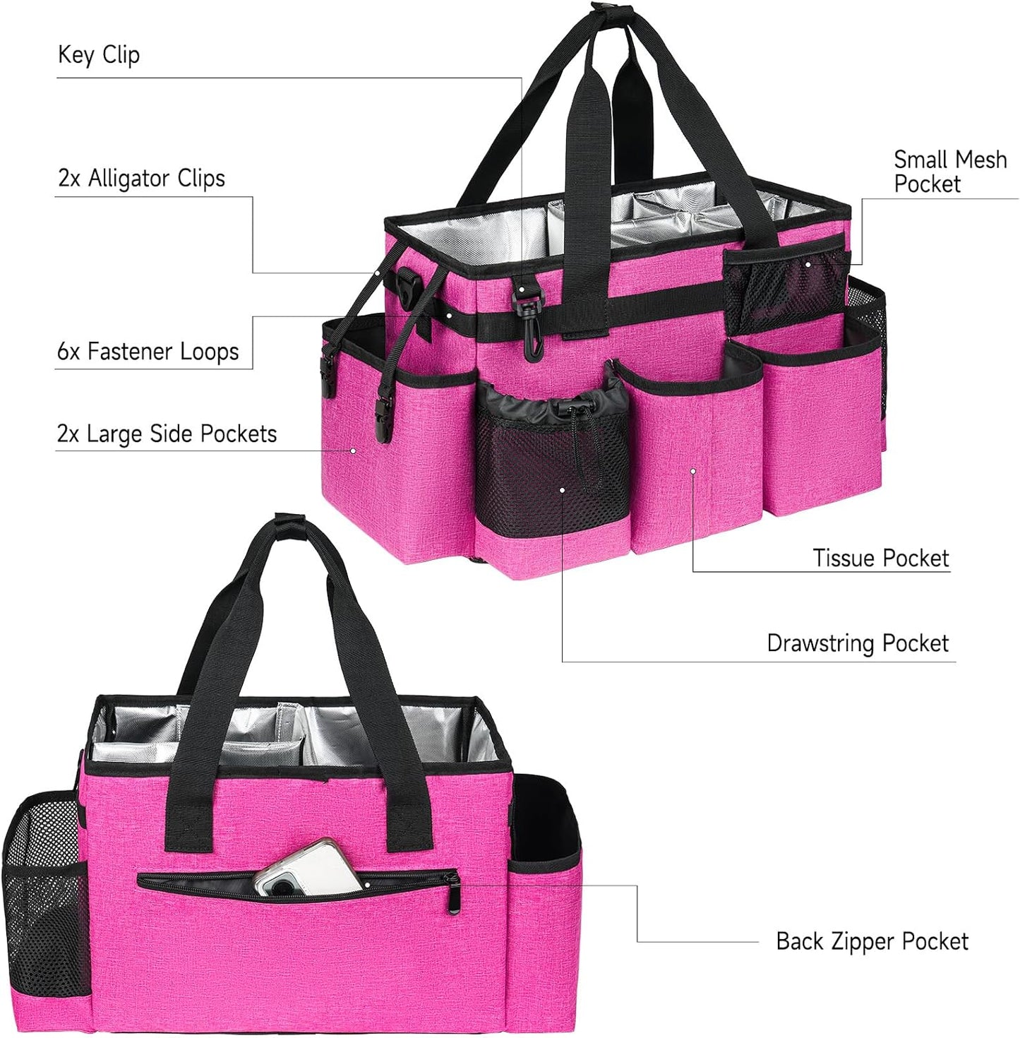 Cleaning Caddy Bag, Extra Large Cleaning Supply Bag for Housekeepers,Black | Sturdy Cleaning Caddy Organizer for Cleaning Supplies with Handle and Adjustable Shouder Strap, Easy to Clean Design