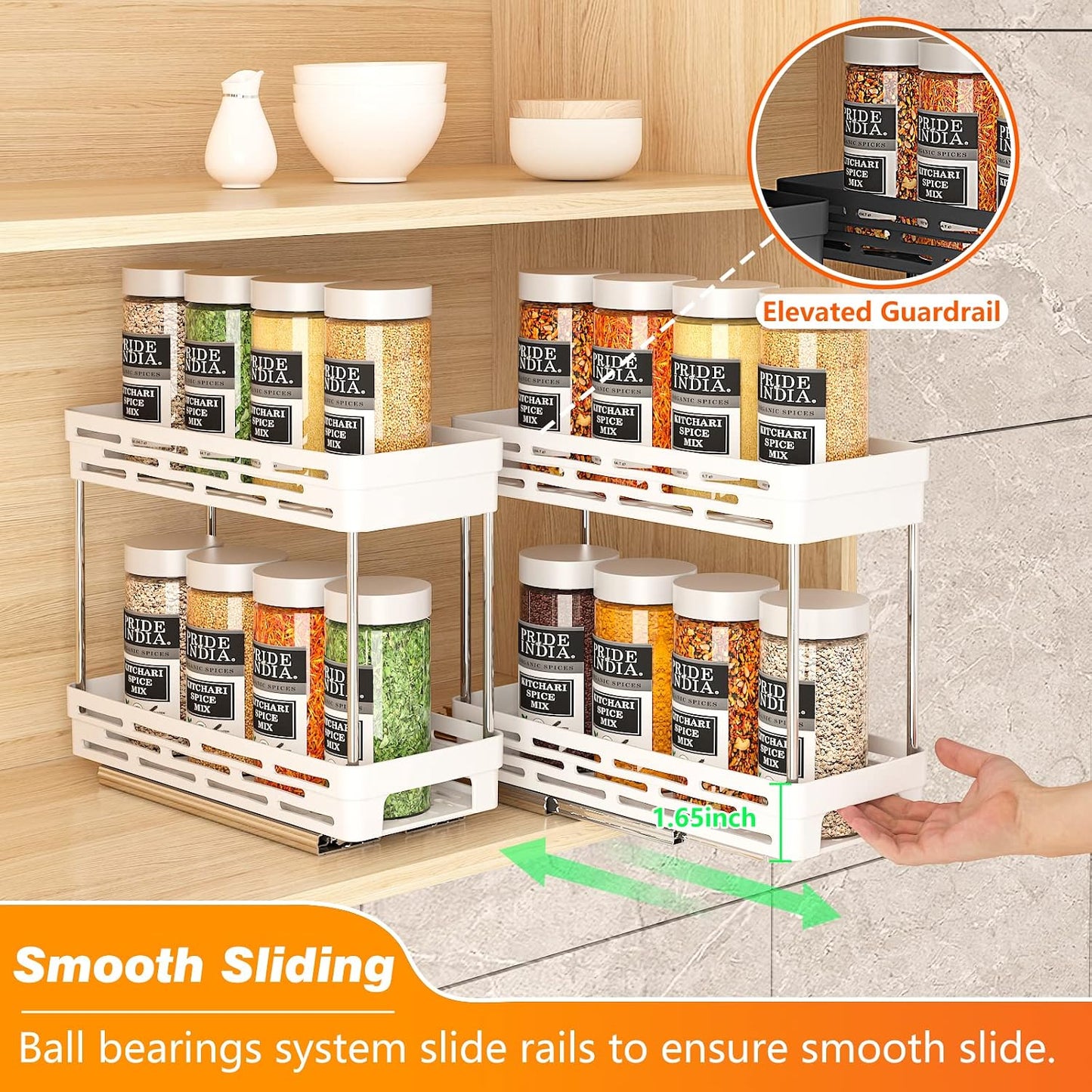 Pull Out Spice Rack Organizer for Cabinet, 3 Packs Slide Out Spice Racks Organizer, Spice Cabinet Organizers, Cabinet Size Need:12'' Highx11'' Deepx5'' Wide,Each Tier Hold 10 Spice Jar - 2 Tier, Black