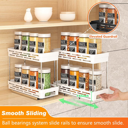 Pull Out Spice Rack Organizer for Cabinet, 3 Packs Slide Out Spice Racks Organizer, Spice Cabinet Organizers, Cabinet Size Need:12'' Highx11'' Deepx5'' Wide,Each Tier Hold 10 Spice Jar - 2 Tier, Black