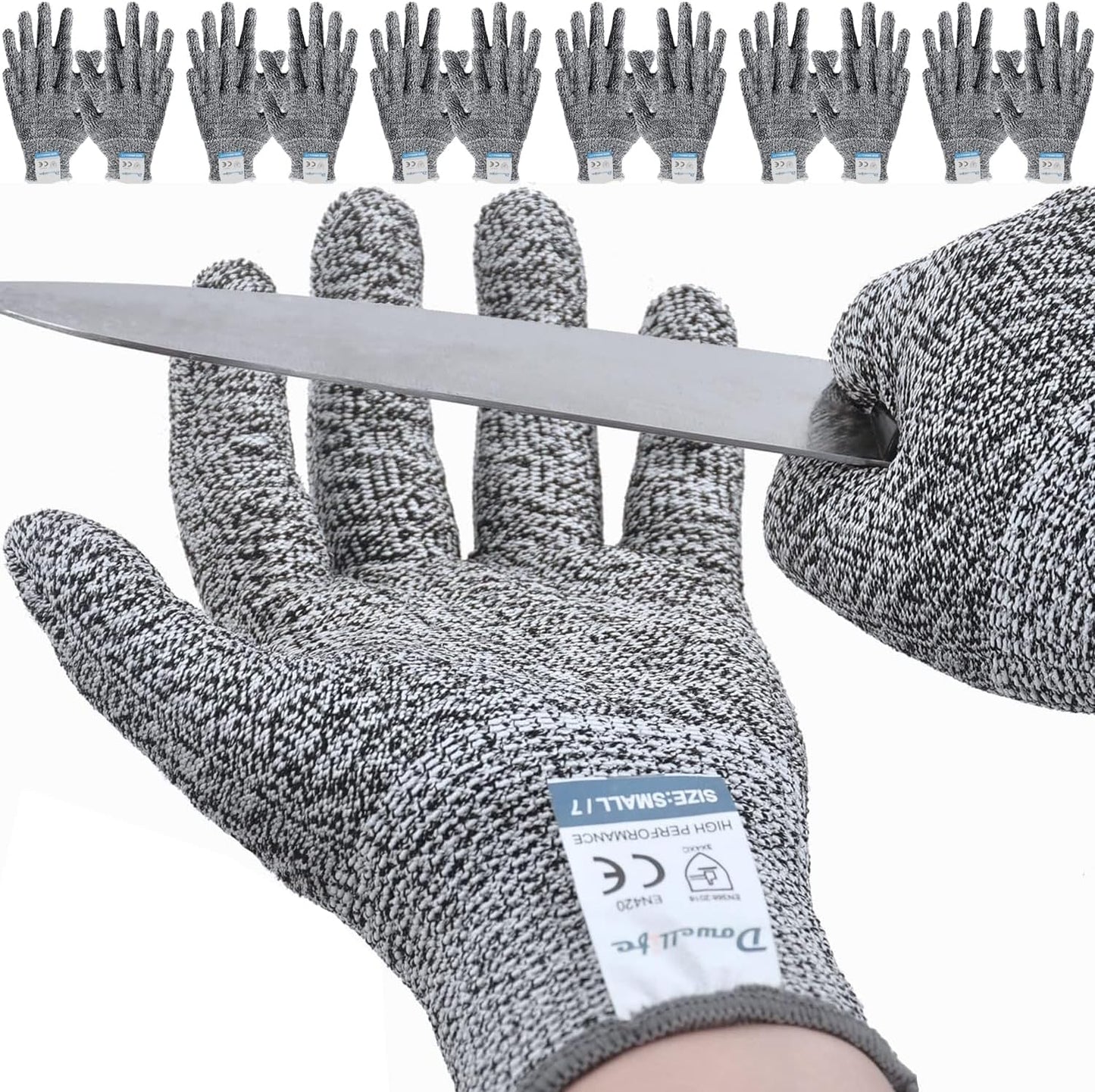 Dowellife 12 Pairs Cut Resistant Gloves Food Grade Level 5 Protection, Safety Kitchen Cuts Gloves for Mandolin Slicing, Fish Fillet, Oyster Shucking, Meat Cutting and Wood Carving (Black Gray, Large)