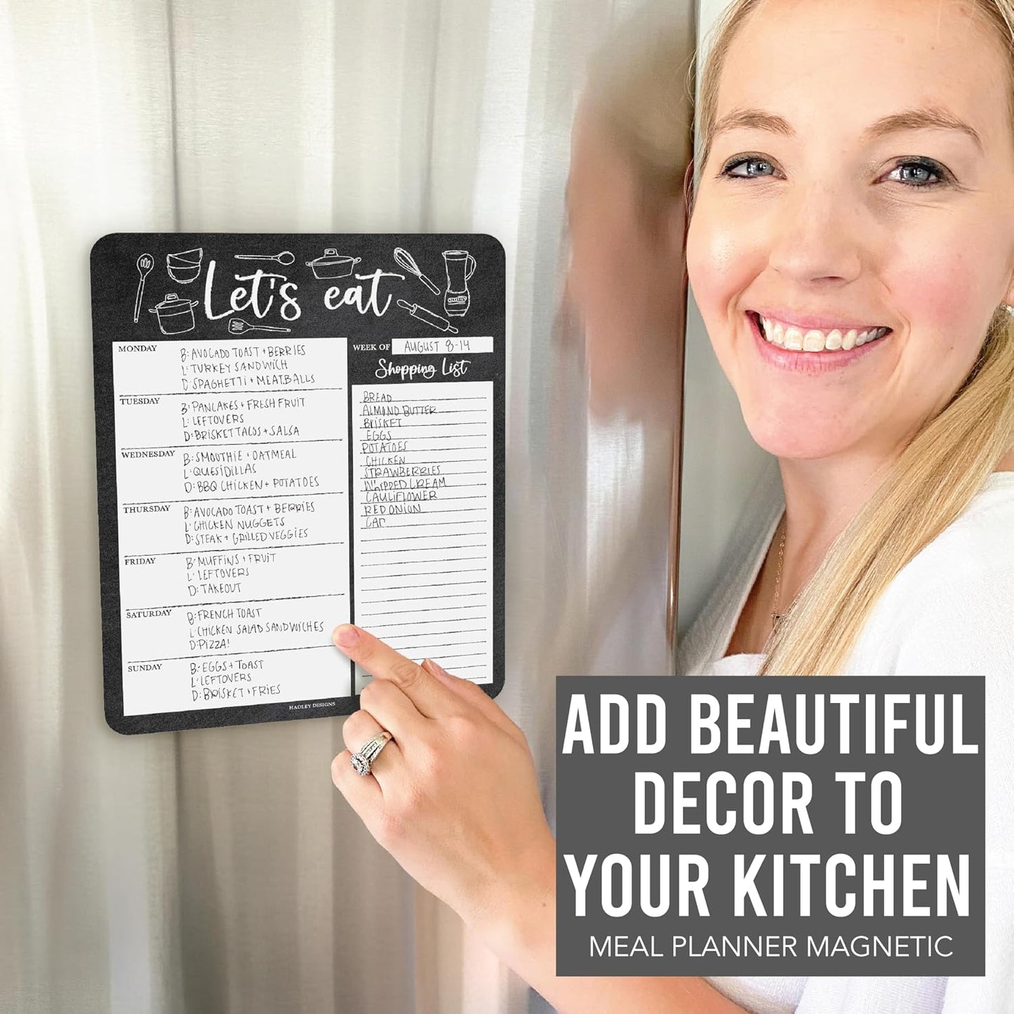 Hadley Designs Weekly Meal Planner for Fridge - Dinner Menu Board for Kitchen, Colorful Weekly Menu Board Dry Erase, Dry Erase Meal Planner for Fridge