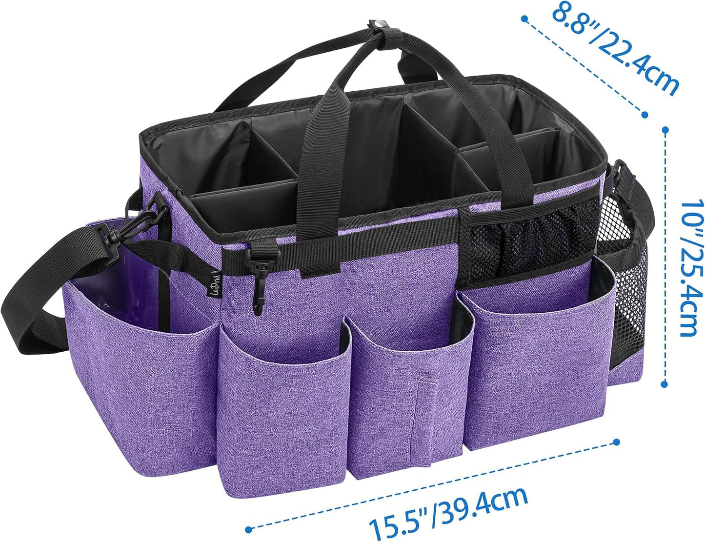 LoDrid Wearable Cleaning Caddy Bag with 4 Foldable Dividers, Black | Cleaning Supply Organizer with Shoulder Strap and Side Handles for Cleaners & Housekeepers