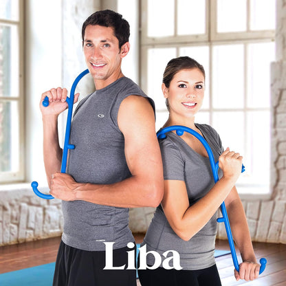 LiBa Back and Neck Massager Trigger Point Hook Therapy Tool Navy | Manual massage hook for pain relief, handheld back neck shoulder massager targets trigger points, ergonomic therapy