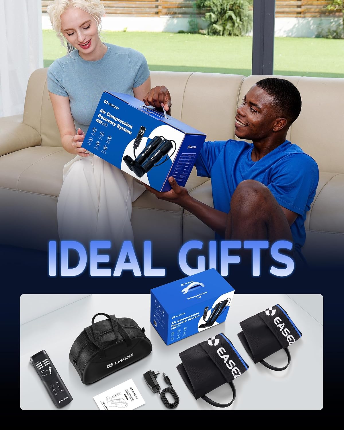 EaseZen Leg Compression Massager for Circulation & Muscle Pain Relief | Leg Recovery Compression System for Fast Recovery of Foot, Calf and Thigh, Edema & Muscle Fatigue Relief