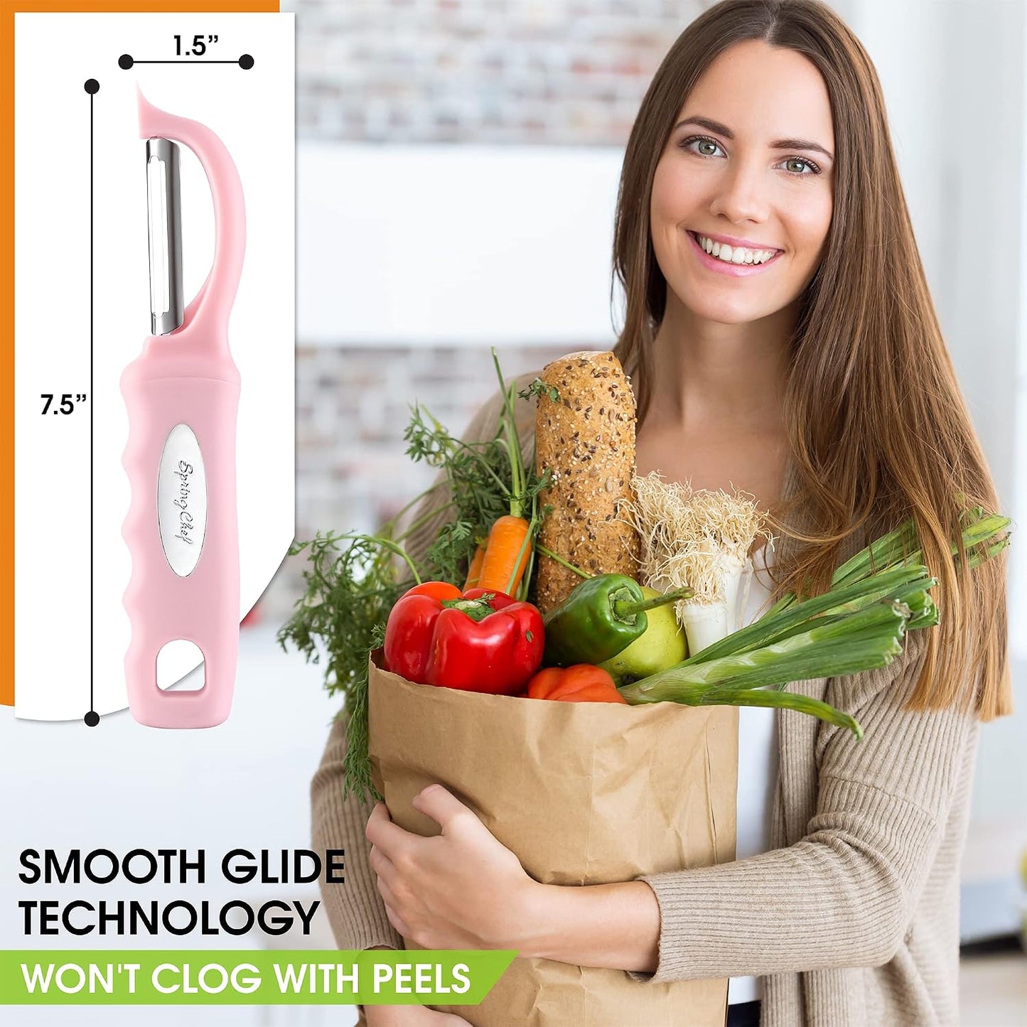 Spring Chef Swivel Potato Peeler for Kitchen w/ Soft Grip Handle, Mango | Premium Vegetable Peeler w/ Sharp Stainless Steel Blades, Multifunctional Food Peeler for Apple, Carrot, Cucumber, Fruit