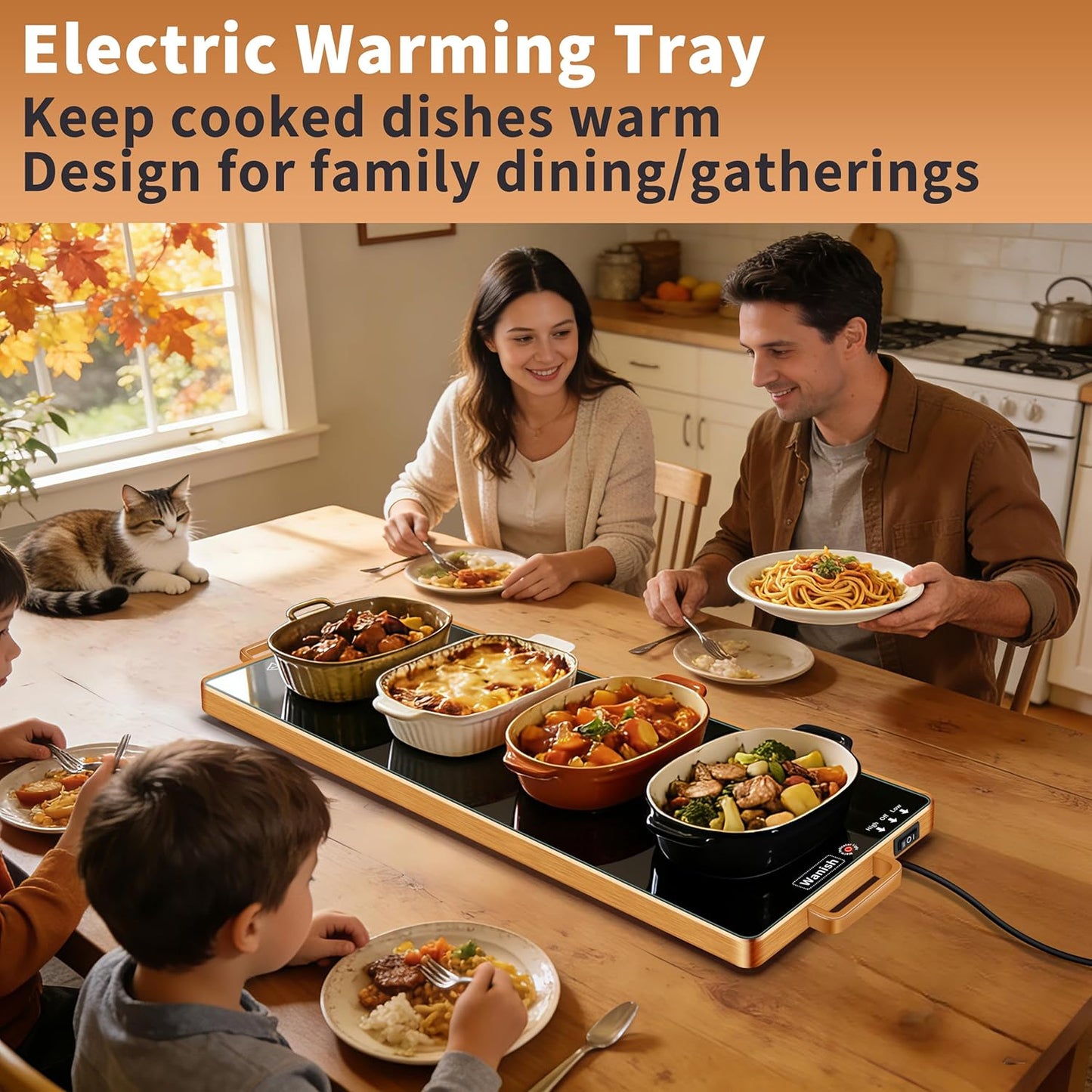 Electric Warming Tray,Extralong 47"x12",Tempered Glass Warming Mat for Food | Keep Food Warm,Food Warmers For Parties Buffet Daily Gatherings,Temperature Adjustable,With Thermostat,Full Surface Heating