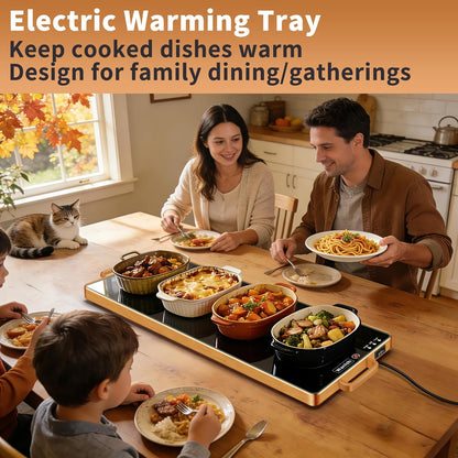 Electric Warming Tray,Extralong 47"x12",Tempered Glass Warming Mat for Food