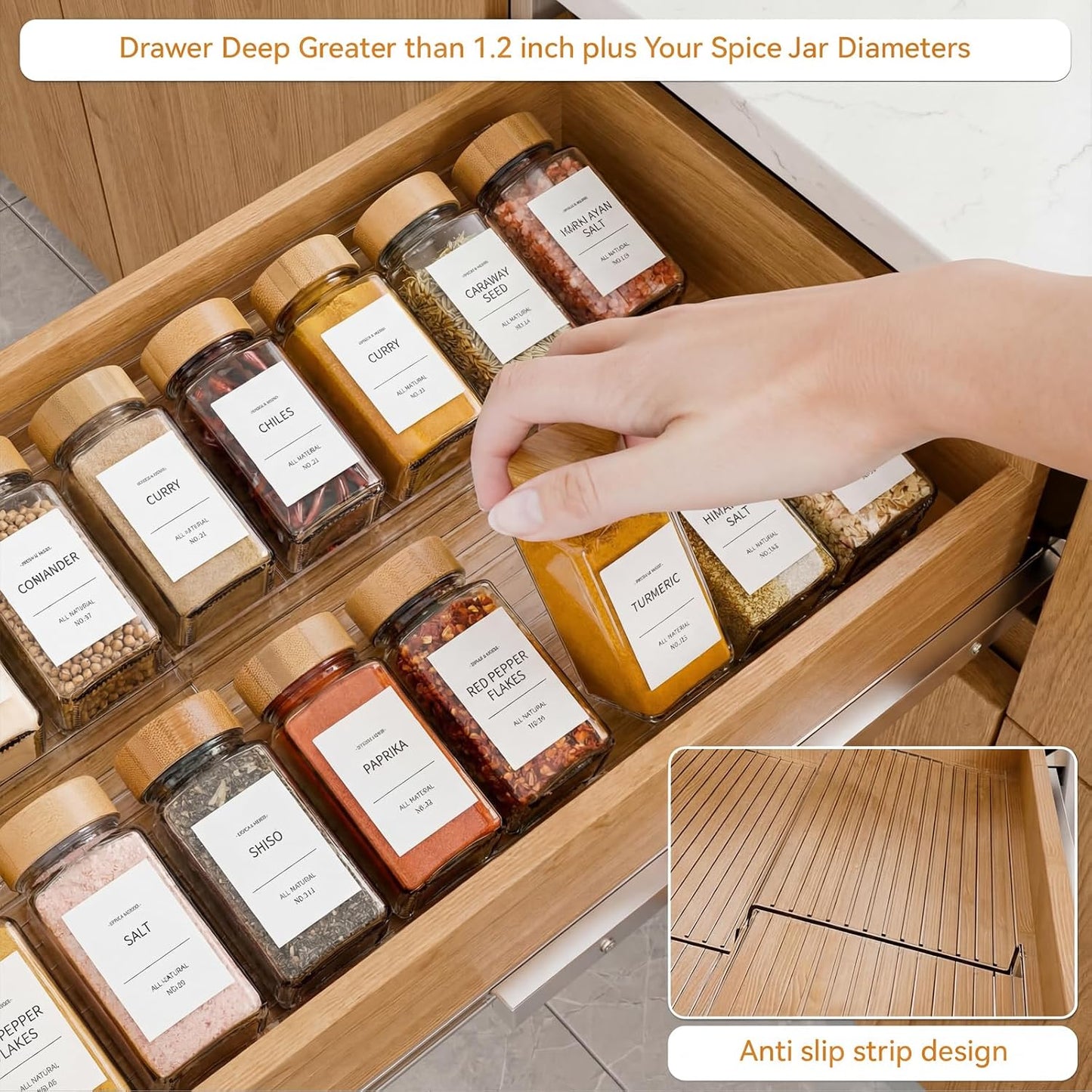 8 Pack Adjustable Spice Rack for Drawer- Expandable From 11" to 22" Expandable Spice Drawer Organizer 4 Tiers Acrylic Seasoning Organizer Rack,Clear Spice Rack Tray for Spices,Condiment (8)