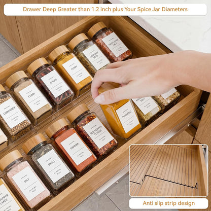 8 Pack Adjustable Spice Rack for Drawer- Expandable From 11" to 22" Expandable Spice Drawer Organizer 4 Tiers Acrylic Seasoning Organizer Rack,Clear Spice Rack Tray for Spices,Condiment (8)