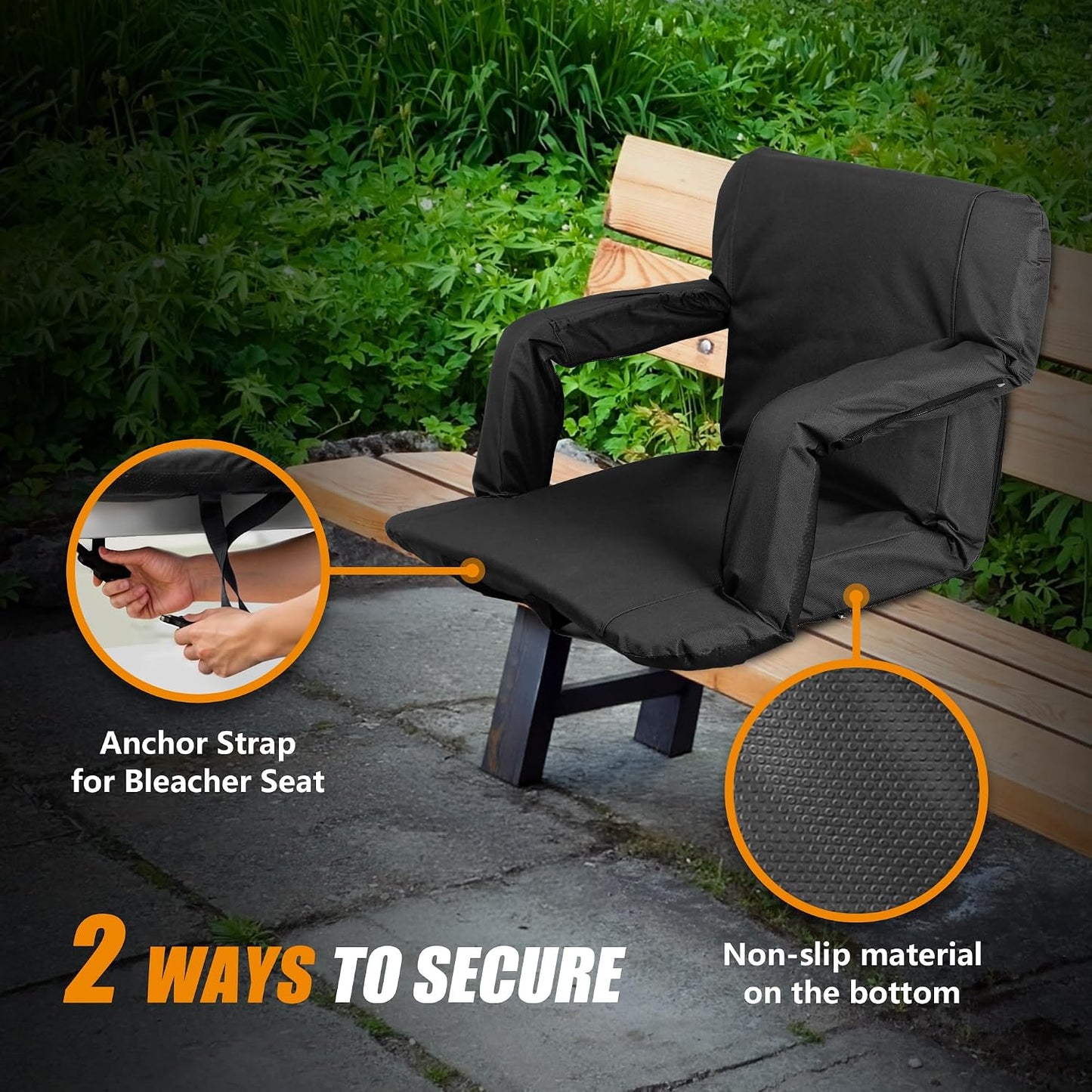 20.5"/25" Wide Stadium Seat for Bleachers w/Back Support Padded Cushion Portable Reclining Bleacher Seats Camping Stadium Chair Waterproof