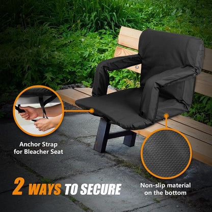 20.5"/25" Wide Stadium Seat for Bleachers w/Back Support Padded Cushion Portable Reclining Bleacher Seats Camping Stadium Chair Waterproof