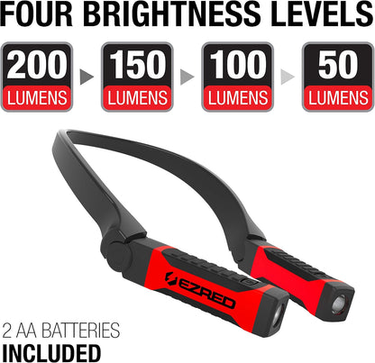 EZRED Bright NK10 ANYWEAR Neck Light for Hands-Free Lighting, Red and Black, Perfect Light for Mechanics, Camping, Hunting, DIY Projects, Reading