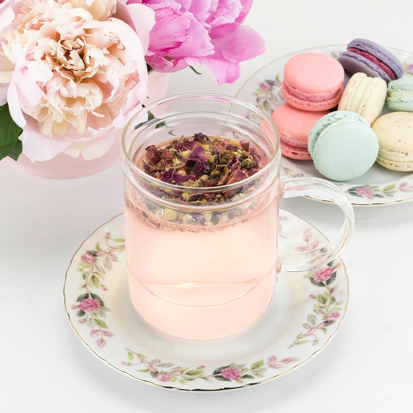 Pinky Up Blake Tea Infuser Mug with Lid, Glass Cups for Loose Leaf or Flowering Teas, Travel Mugs, Home Office, Picnic, Camping, 12 oz Set of 1, Clear