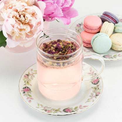 Pinky Up Blake Tea Infuser Mug with Lid, Glass Cups for Loose Leaf or Flowering Teas, Travel Mugs, Home Office, Picnic, Camping, 12 oz Set of 1, Clear