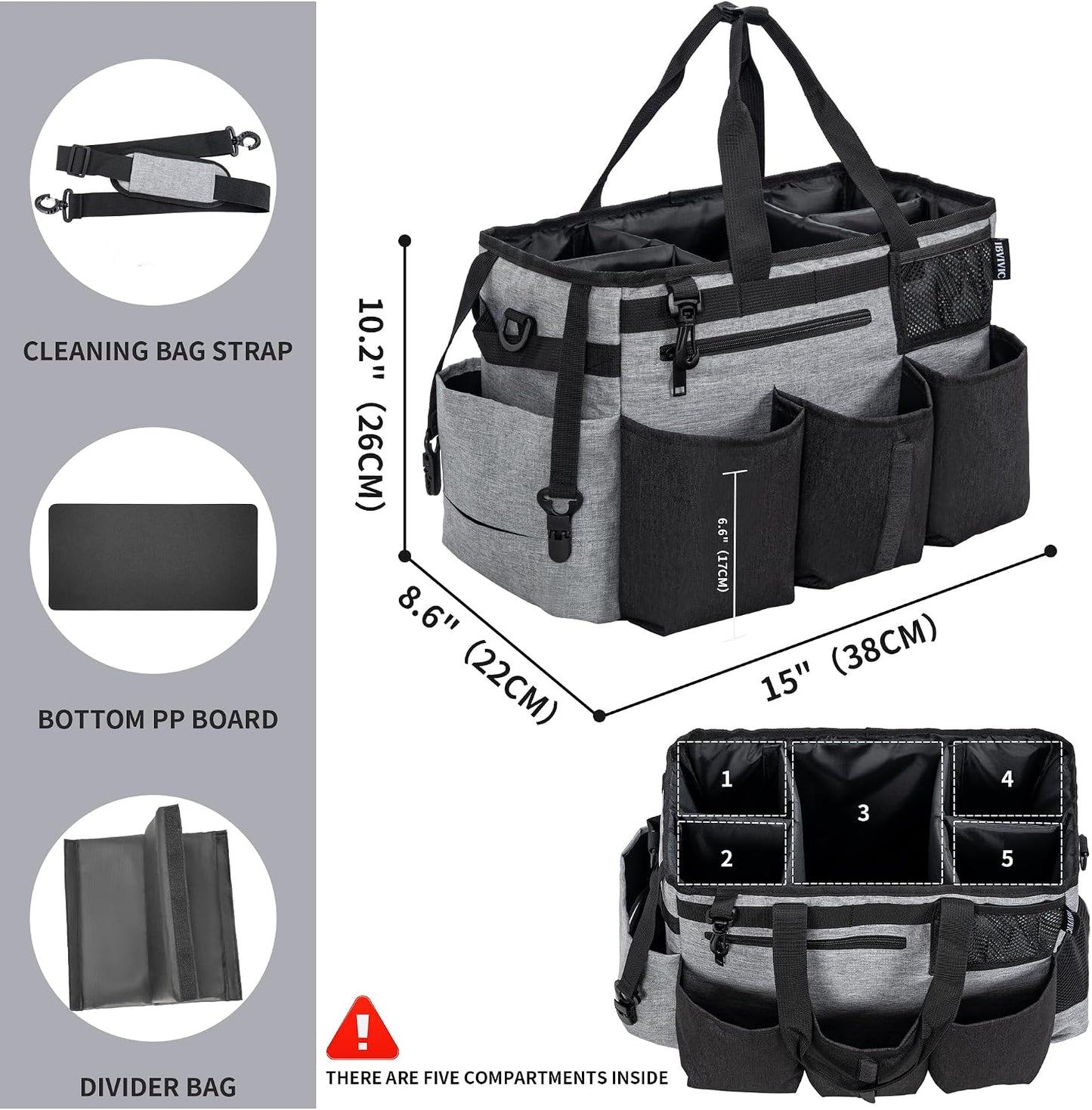 IBVIVIC Wearable Cleaning Caddy Bag for Cleaning Supplies, Black | Cleaning Organizer Tote Bag with Handle & Shoulder Straps Kitchen Cleaning Supplies Storage Bag for Cleaners & Housekeepers
