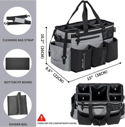 IBVIVIC Wearable Cleaning Caddy Bag for Cleaning Supplies, Black | Cleaning Organizer Tote Bag with Handle & Shoulder Straps Kitchen Cleaning Supplies Storage Bag for Cleaners & Housekeepers