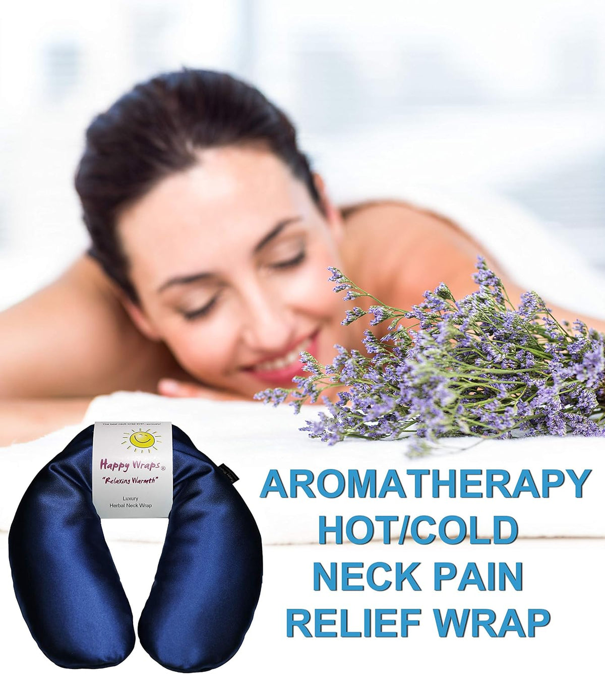 Microwavable Herbal Neck Wrap - Hot Cold Aromatherapy Neck Warming Pillow - Heating Pad for Migraines, Stress, Gifts for Women, Birthdays, Christmas and Free Sleep Mask - Purple Cotton