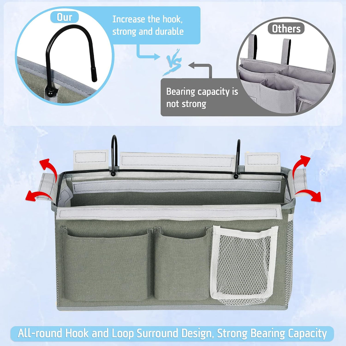 Lilithye Bedside Caddy, Bedside Storage Bag Hanging Organizer for Bunk Bed
