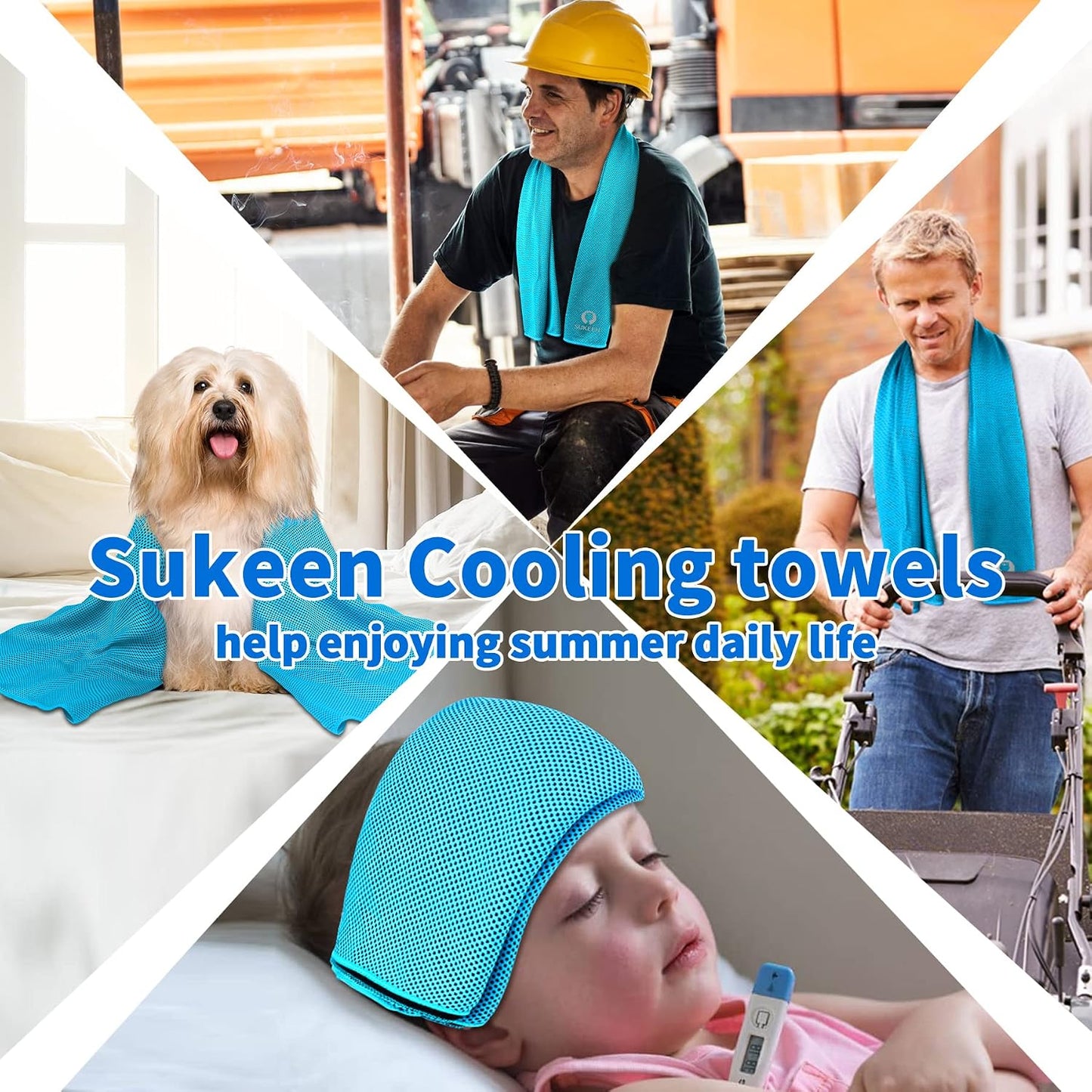 Sukeen 4 Pack Cooling Towels (40"x12") for Neck and Face Instant Cooling | Stay Cool in Hot Weather,Versatility,Soft,Breathable,Durability for Sports,Outdoor activities,Summer works in heat