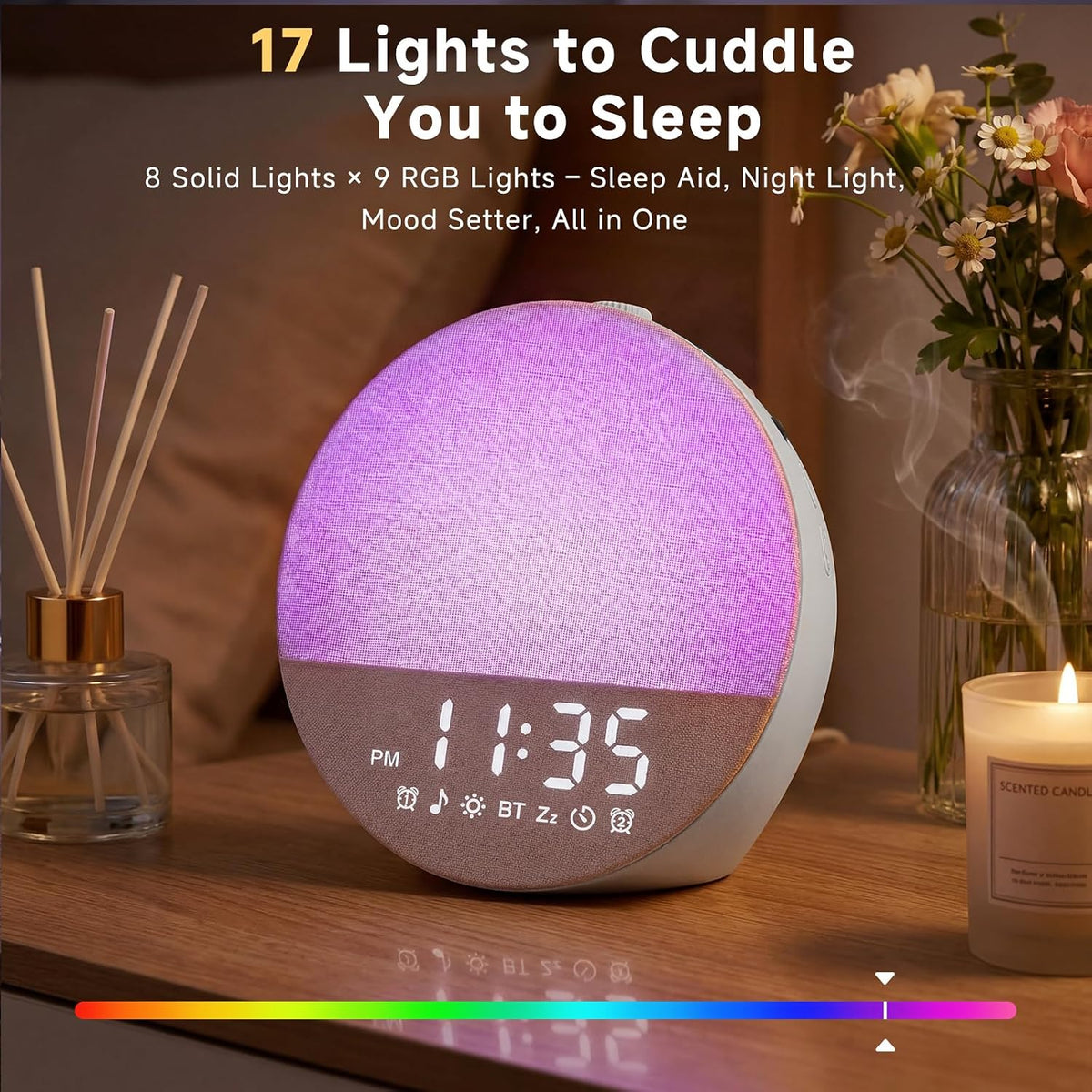 Geuuap Sunrise Alarm Clock, Natural Wake-Up Light White Noise Machine,Khaki