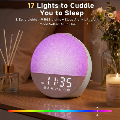 Geuuap Sunrise Alarm Clock, Natural Wake-Up Light White Noise Machine,Khaki
