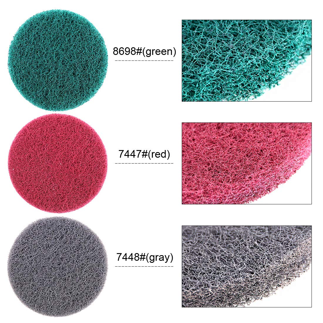 Swpeet 16Pcs 4Inch 3 Different Color Scrubbing Pads Drill Powered Brush Tile Scrubber Scouring Pads Cleaning Kit, Abrasive Buffing Pads Replacement with 1 Pcs Hook Attachment for House Cleaning