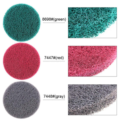 Swpeet 16Pcs 4Inch 3 Different Color Scrubbing Pads Drill Powered Brush Tile Scrubber Scouring Pads Cleaning Kit, Abrasive Buffing Pads Replacement with 1 Pcs Hook Attachment for House Cleaning