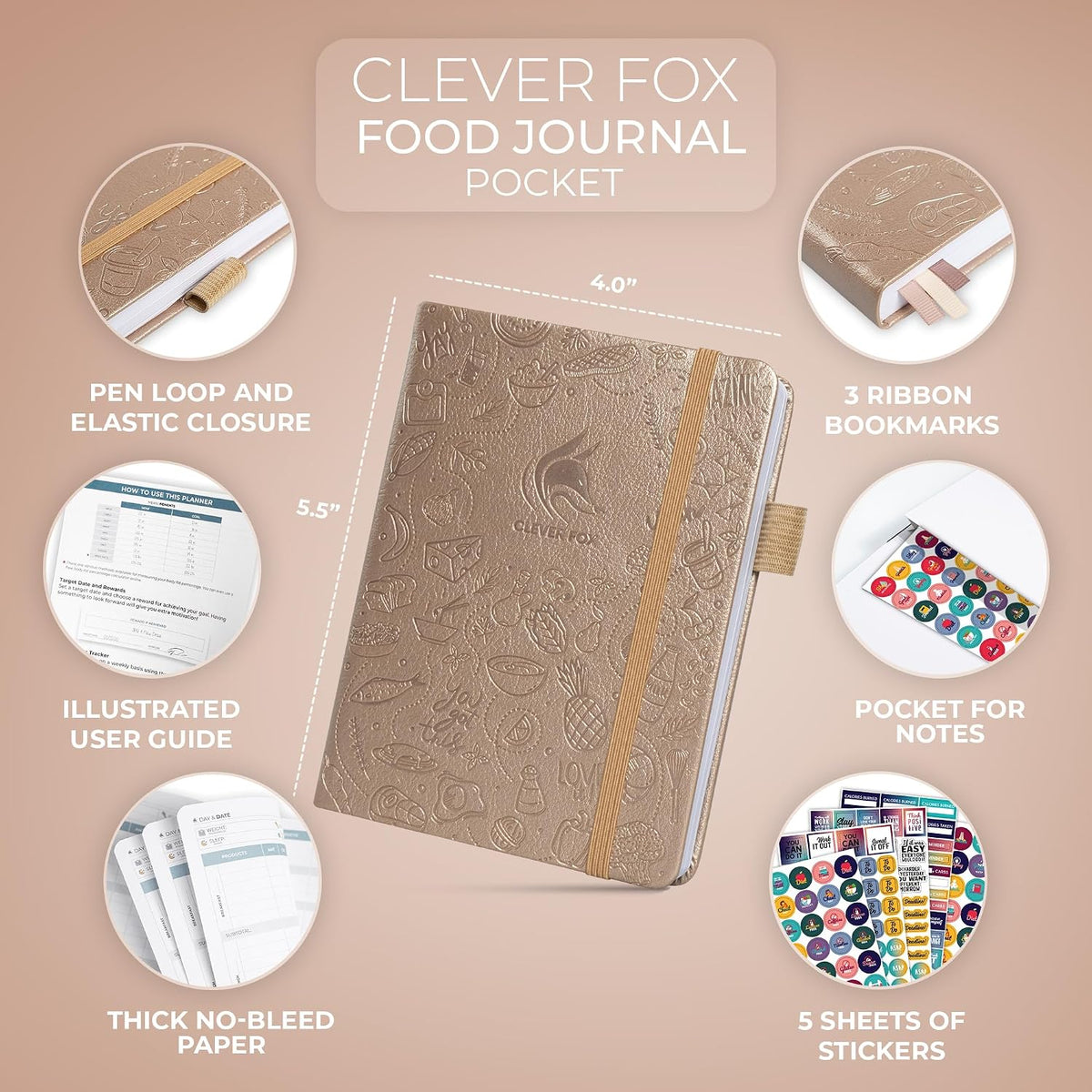 Clever Fox Food Journal for Women & Men, Weight Loss Tracker, Aquamarine