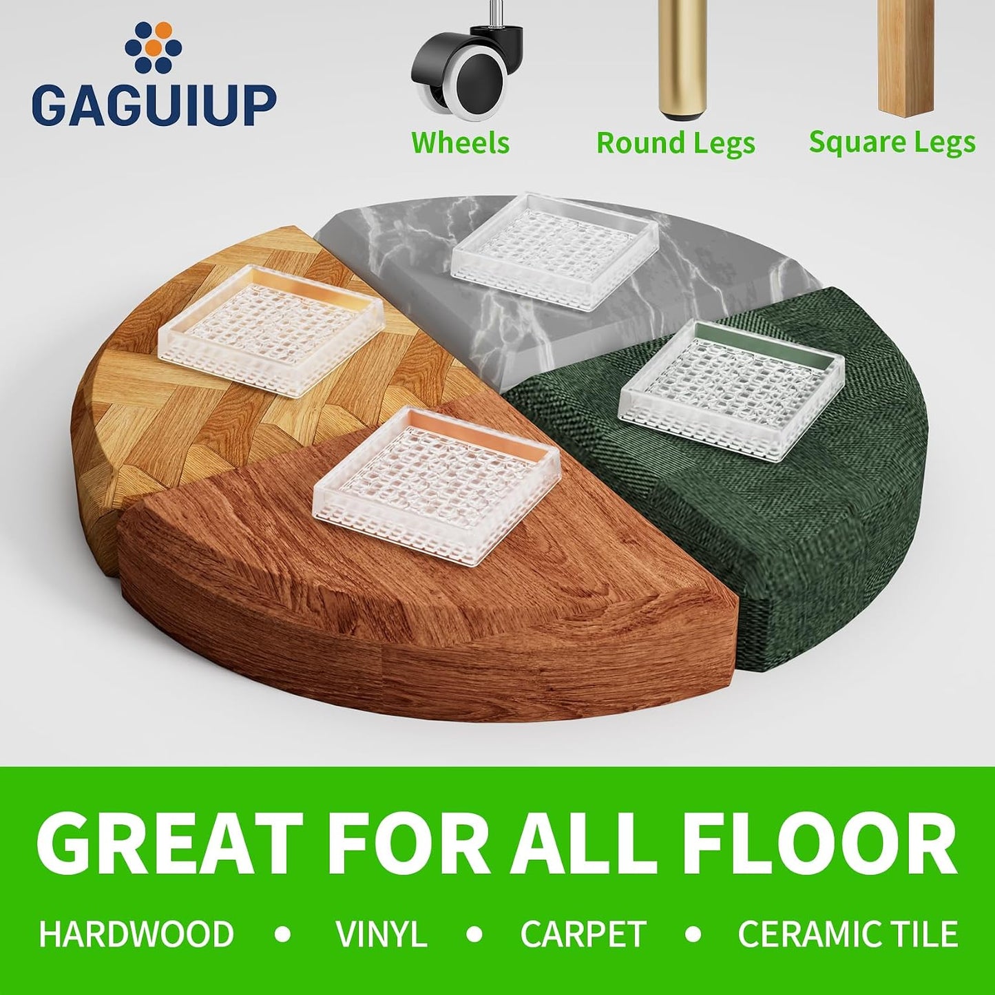 2" Square 12PCS Clear Non Slip Furniture Pads for Hardwood Floors Protector | Rubber Furniture Caster Cups, Chair Coasters for Carpet with Grip, Carpet Protector for Furniture Legs - Protect Any Flooring