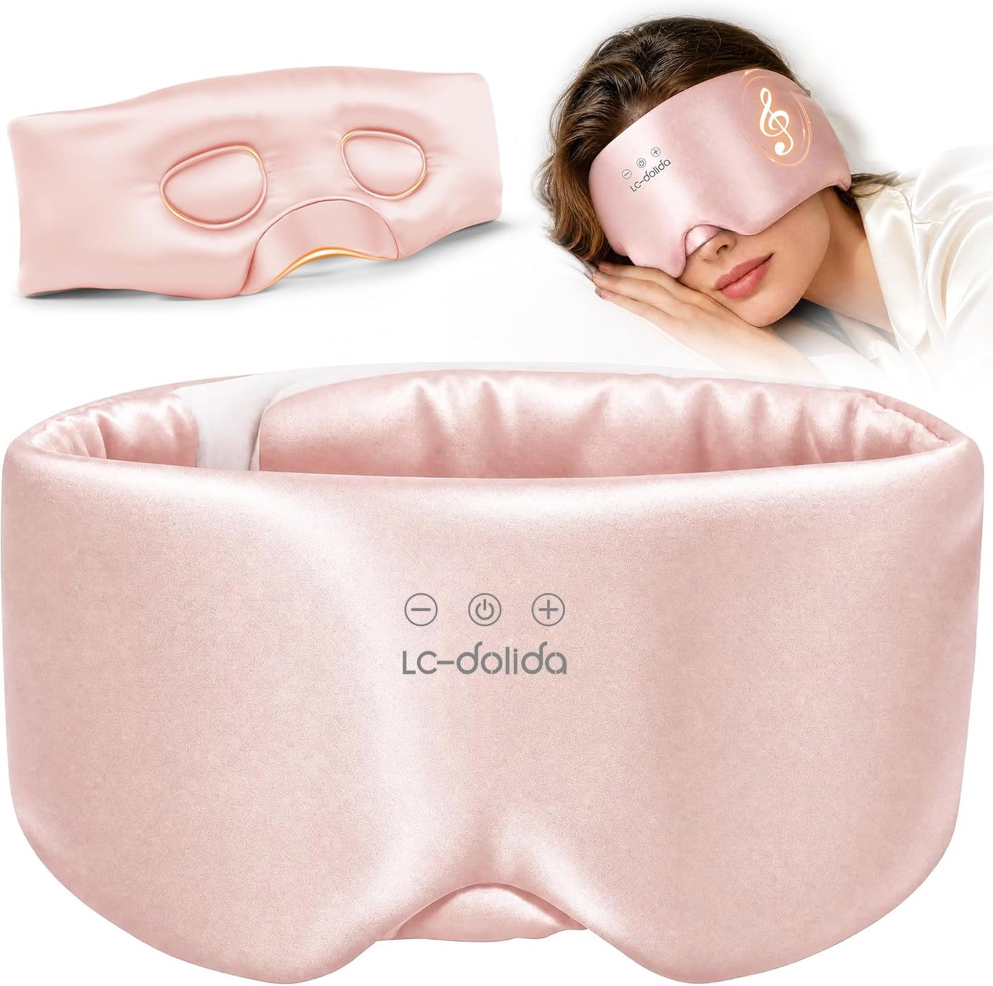 LC-dolida 3D Silk Bluetooth Sleep Mask, Mulberry Silk Sleep Mask with Bluetooth Headphones, Bluetooth Eye Sleep Mask for Side Sleepers, Total Blackout Bluetooth Eye Mask for Women Men, Black